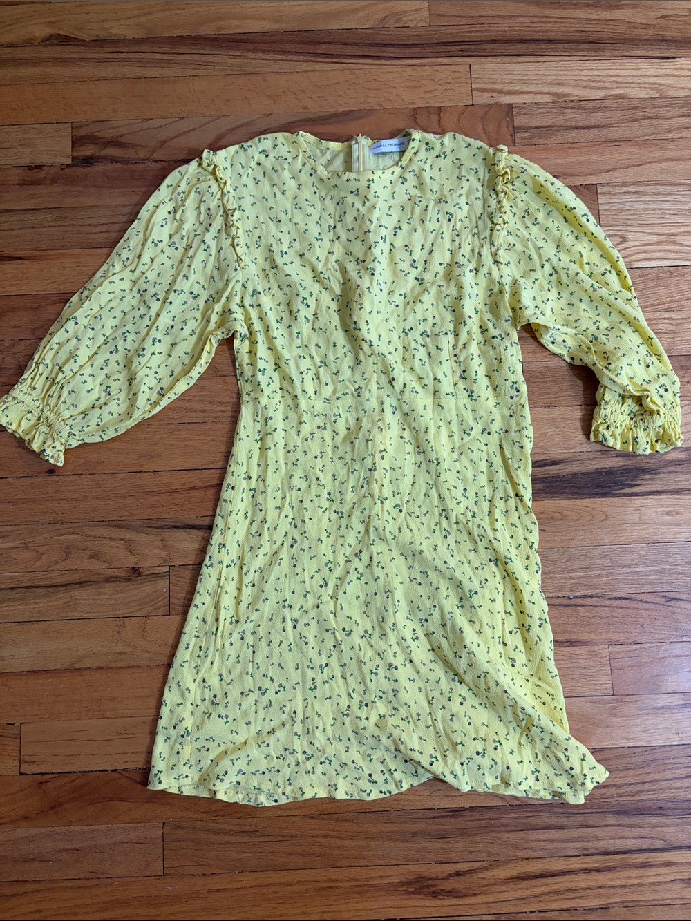 Faithfull the Brand Yellow Mini Dress with Green Floral Print